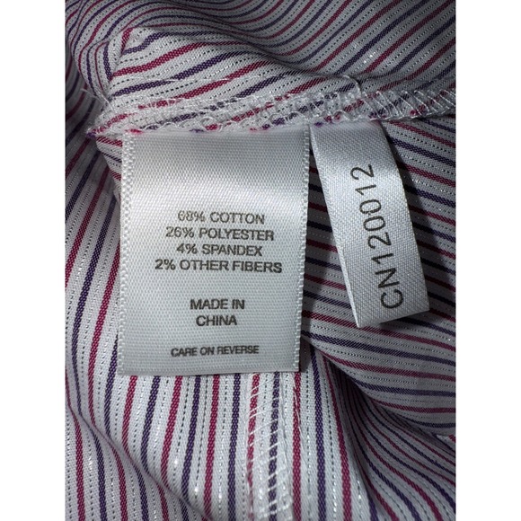 New York Co Stretch Striped Button Up Shirt Sz XS Jeweled Buttons Preppy Work - Picture 9 of 11